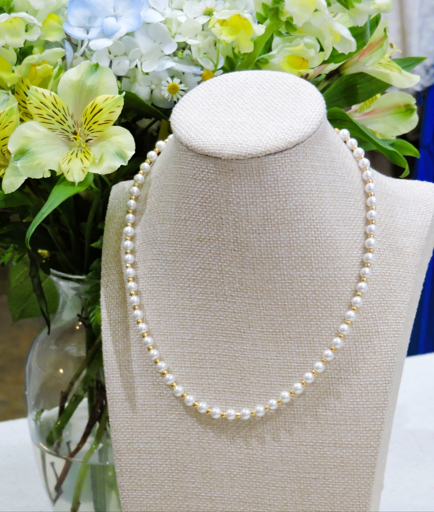 Gold & Pearl Alternating Beaded Necklace
