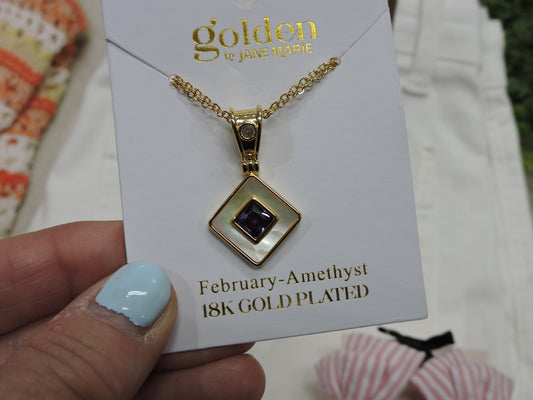 Gold Double Chain Necklace with Amethyst Pendant