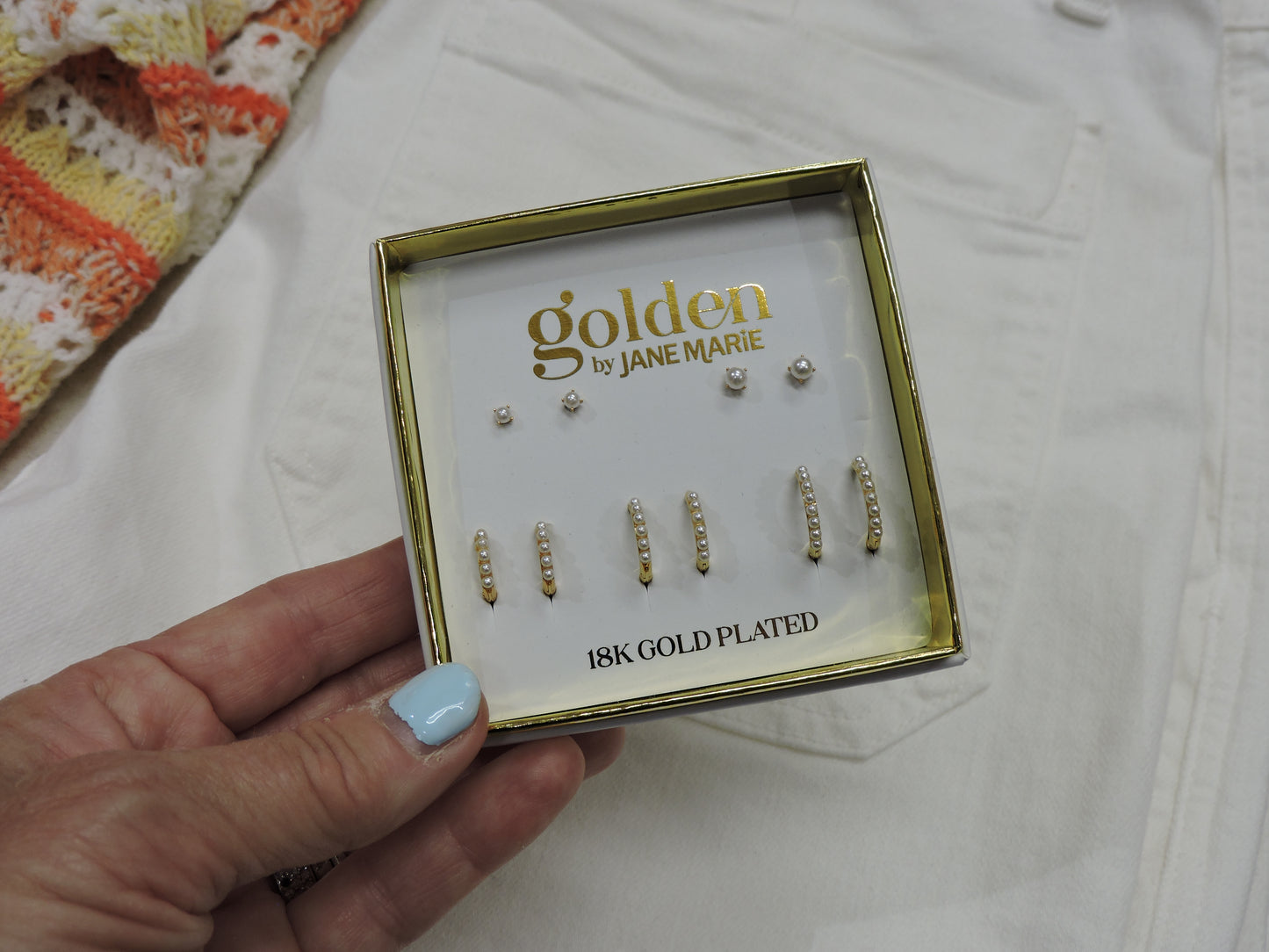 Gold Circle Pearl Studs & 3 Gold Huggies with Pearls