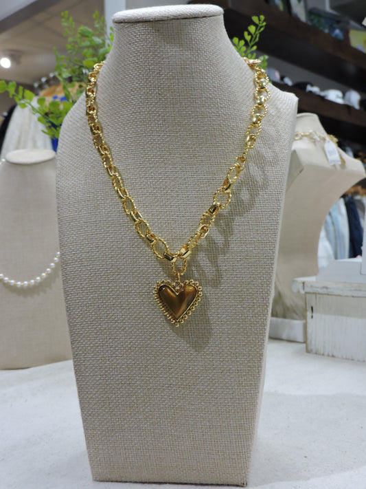 Gold Handtwisted Chain Necklace with Tortoise Heart
