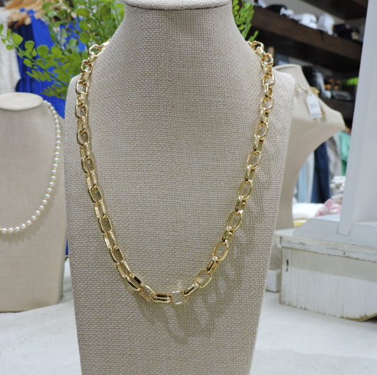 Gold Plated Round Square Link Chain Necklace