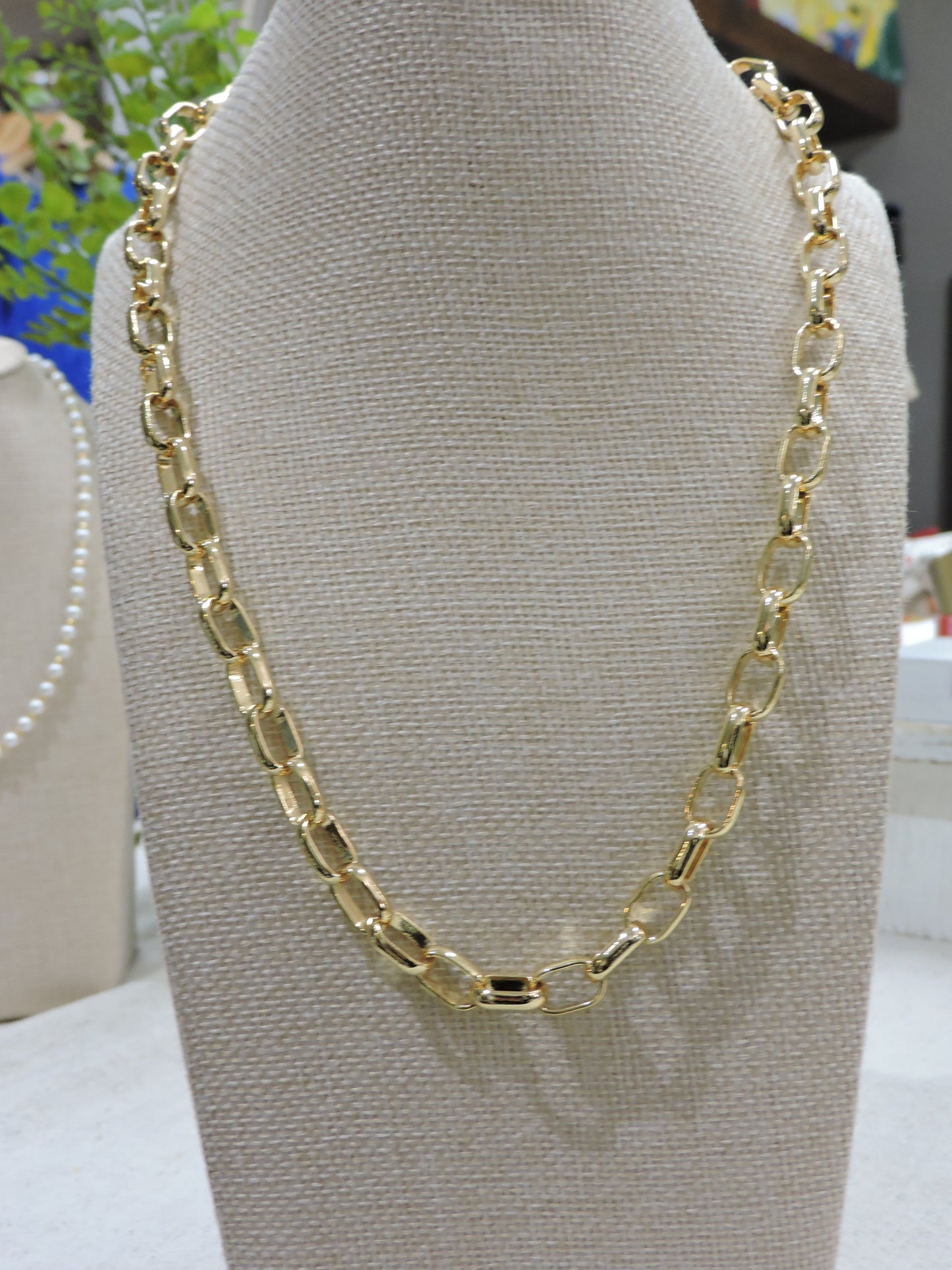 Gold Plated Round Square Link Chain Necklace
