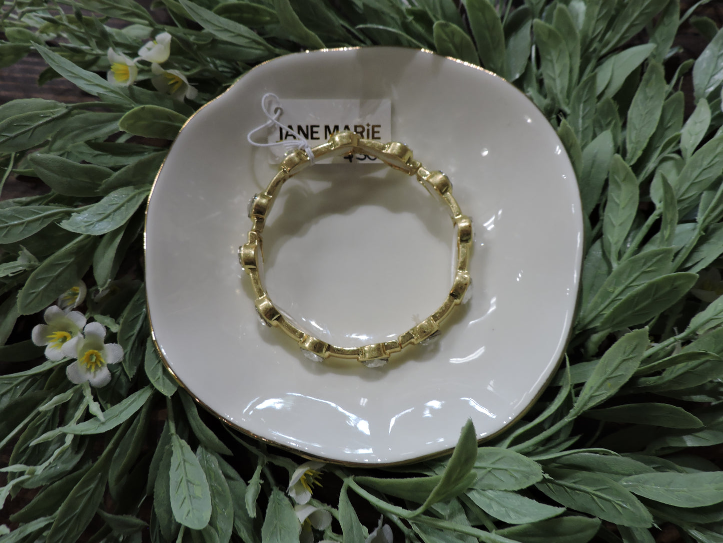 Gold Large Crystal Artisan Stretch Bangle Bracelet
