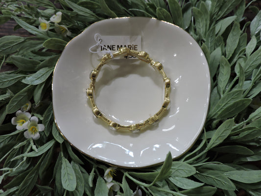 Gold Large Crystal Artisan Stretch Bangle Bracelet
