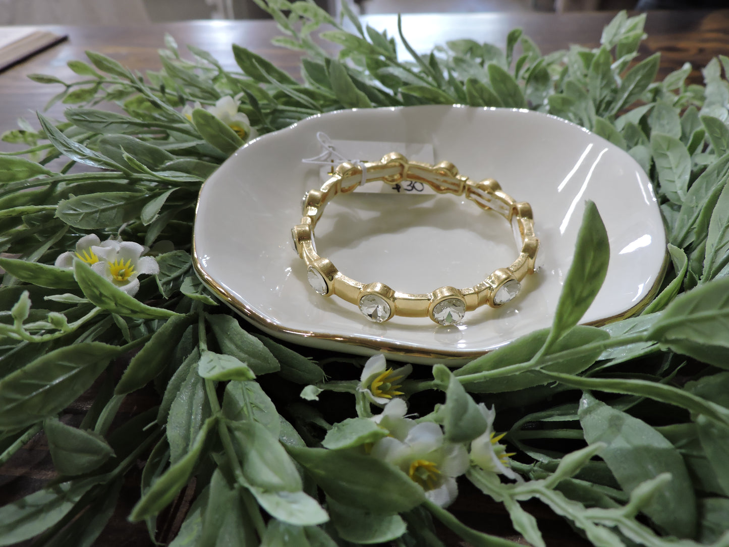 Gold Large Crystal Artisan Stretch Bangle Bracelet