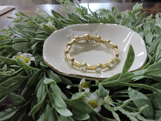 Gold Large Crystal Artisan Stretch Bangle Bracelet