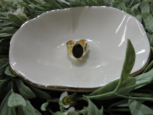 Gold Line Textured Ring with Black Oval