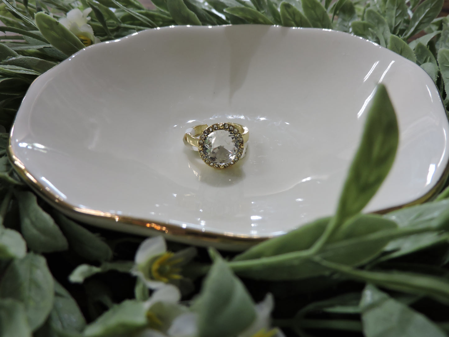 Gold Ring with Round Crystal and Crystal Edge