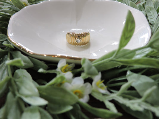 Gold Textured Ring with Clear Center Crystal