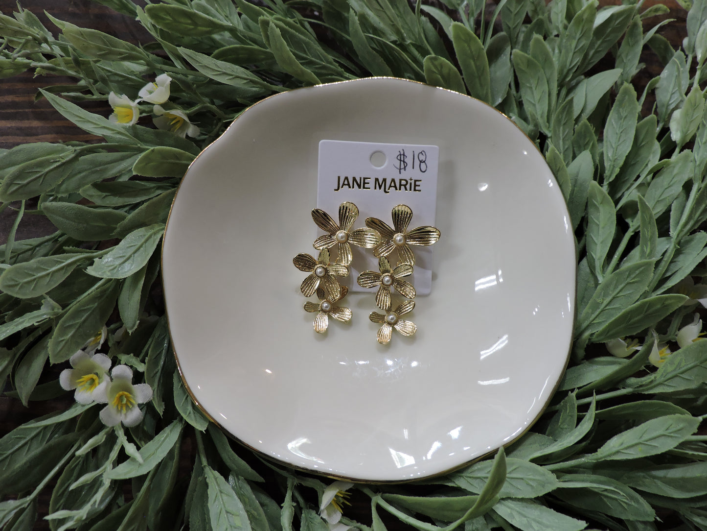 Gold Descending Flowers Earring with Pearl Centers