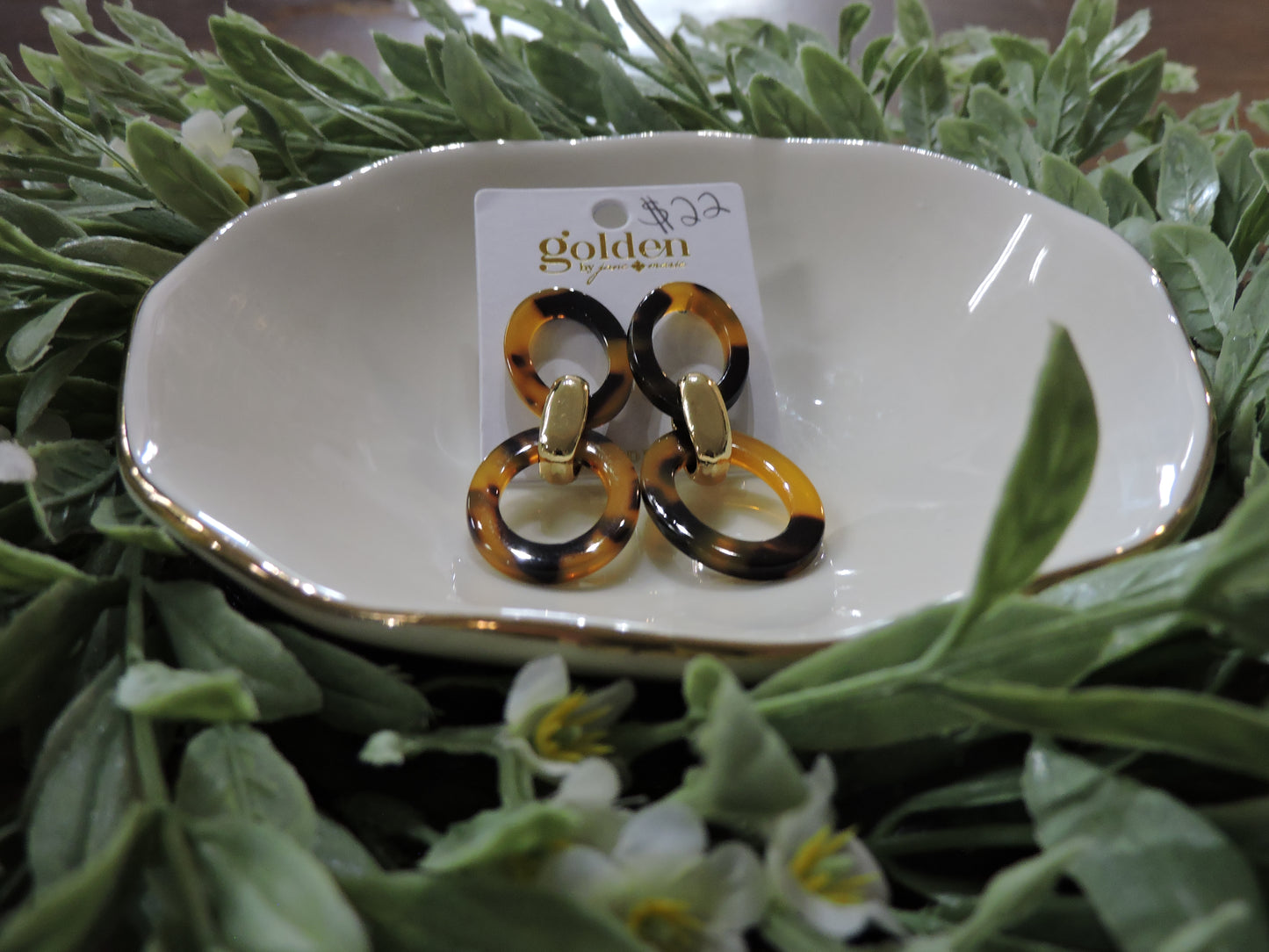 Gold Tortoise Oval, Gold Link, Tortoise Oval Earrings