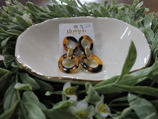 Gold Tortoise Oval, Gold Link, Tortoise Oval Earrings