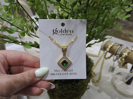 Gold Double Chain Necklace with Emerald Pendant