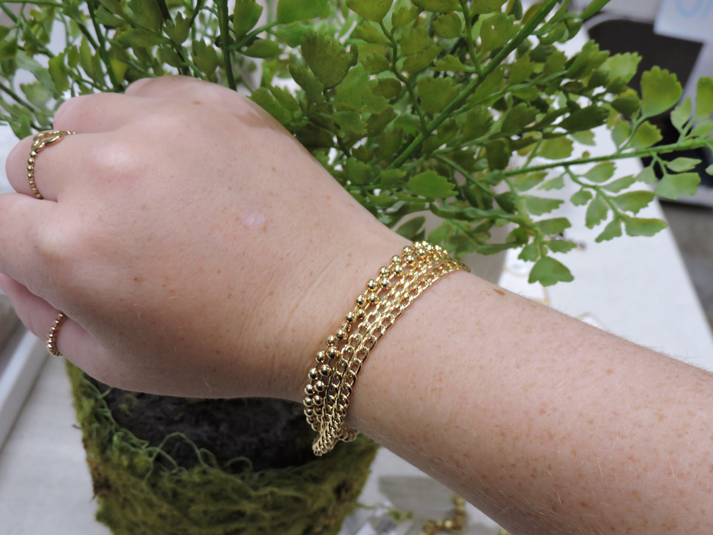 4 Strand Gold Ball, Link Chain Magnetic Bracelet