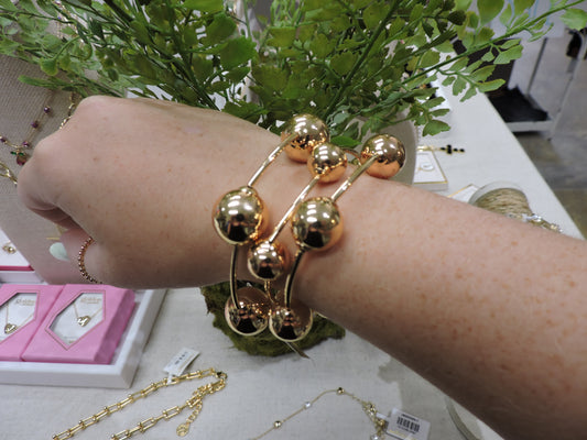 Gold Ball & Tube Set of 3 Stretch Bracelet