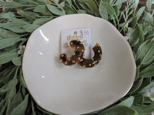 Gold Plated Tortoise Thick Hoop Earring with Gold Stud Accents