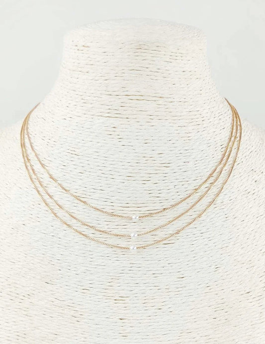 Triple Layered Chain with Small Pearl Necklace
