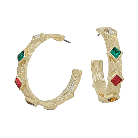 Gold Hoops with Multi Color Crystals