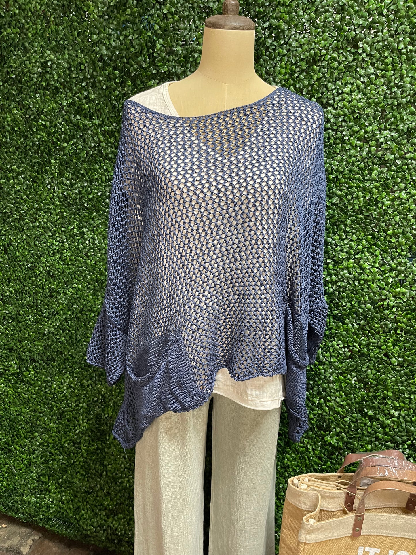 Open Weave Navy Top