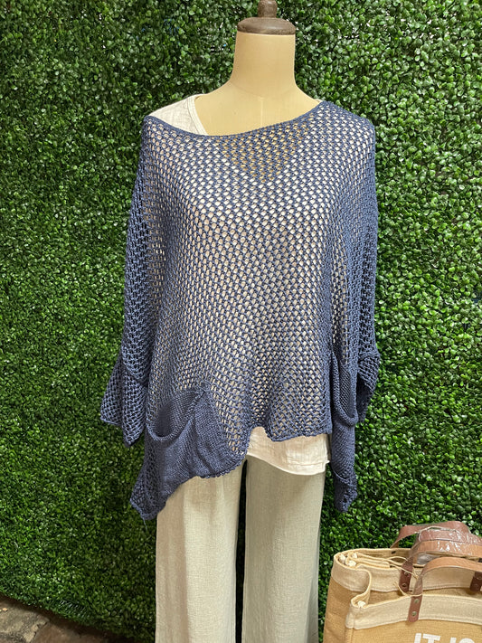 Open Weave Navy Top