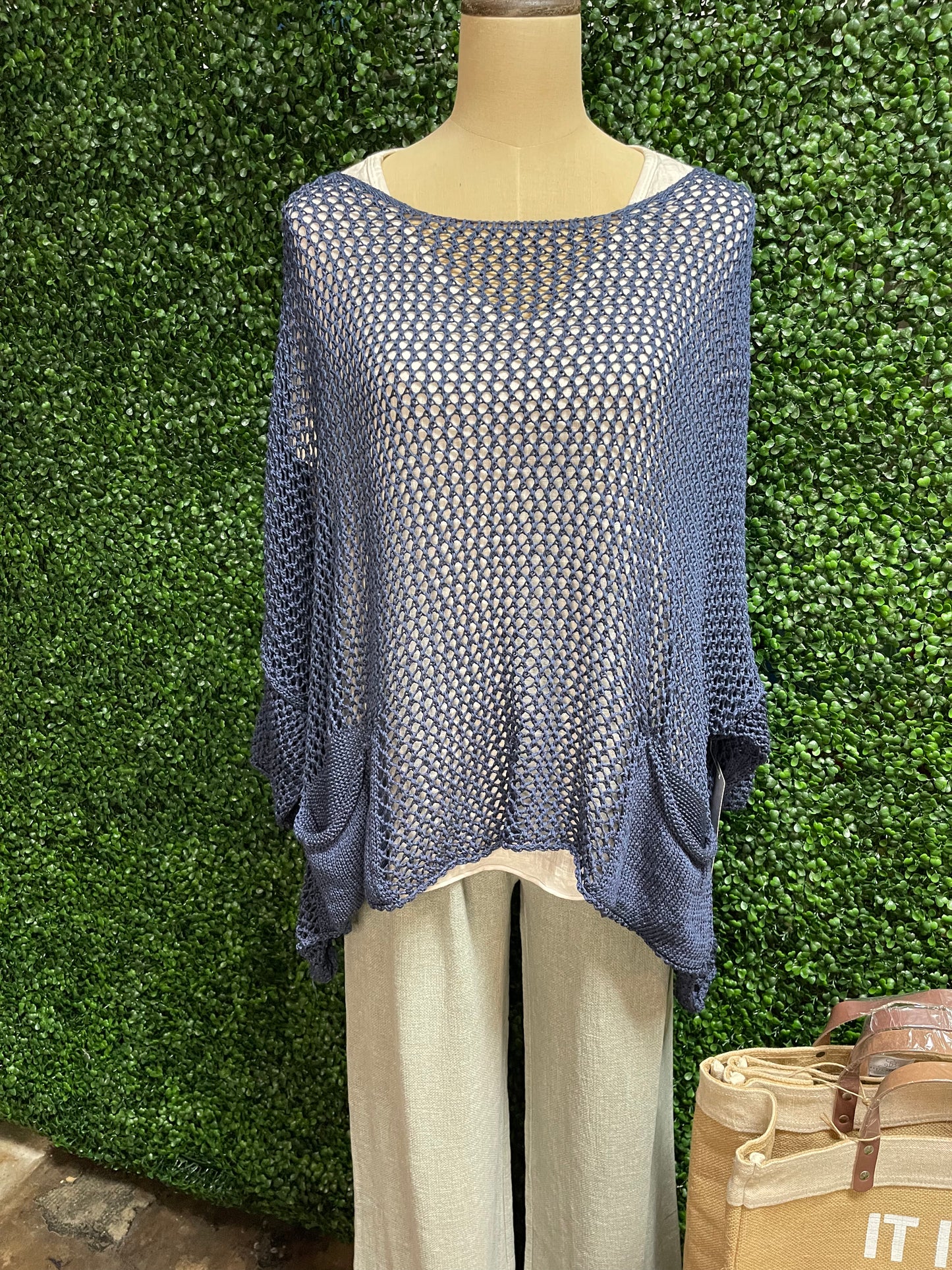 Open Weave Navy Top