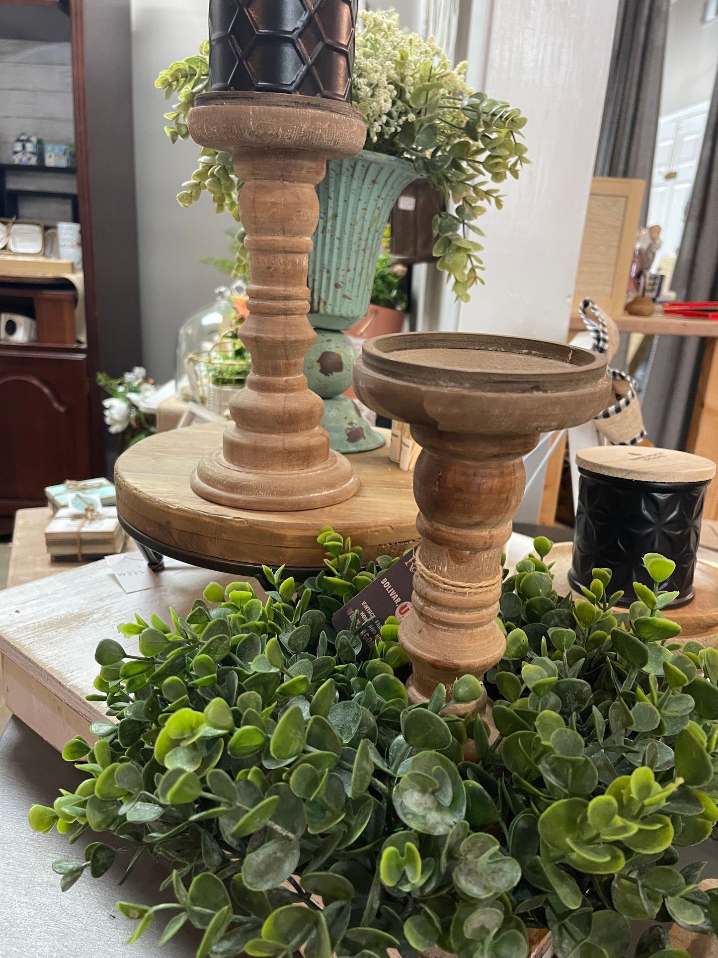 9" Wood Pillar Candle Stick