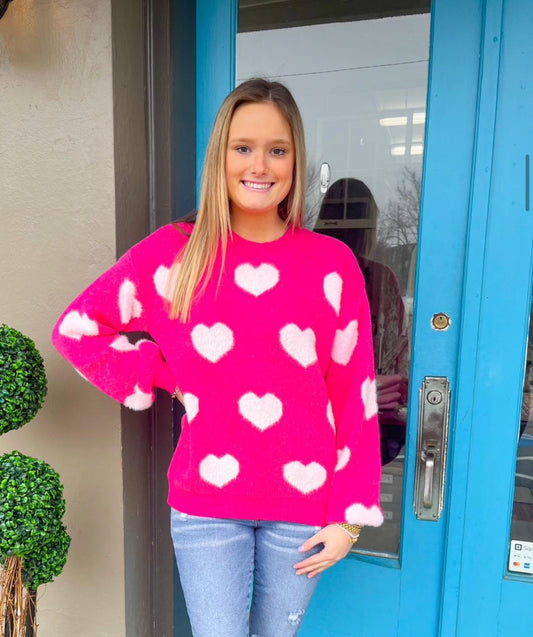 Sweet Fuzzy Heart Sweater