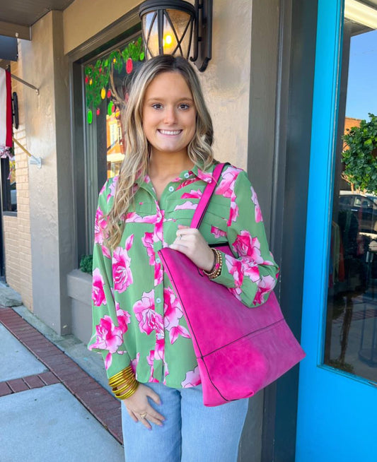 Green Floral Print Blouse