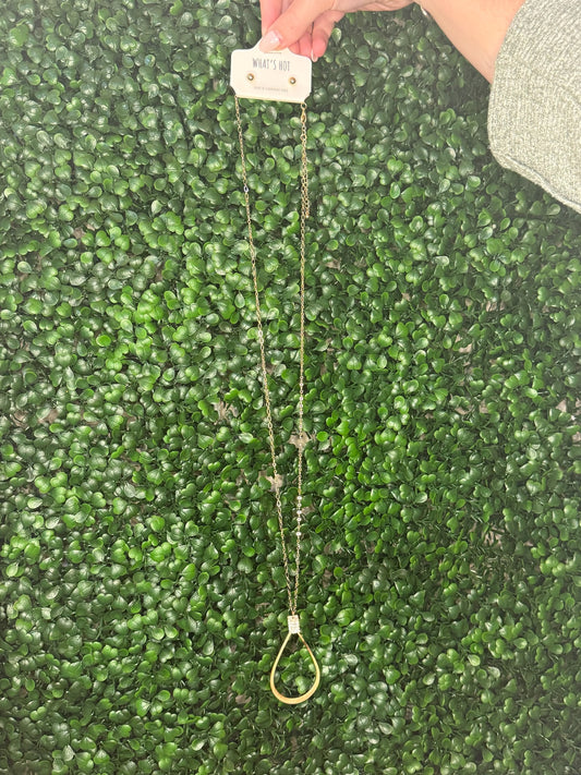 Gold Open Teardrop with Rhinestone necklace