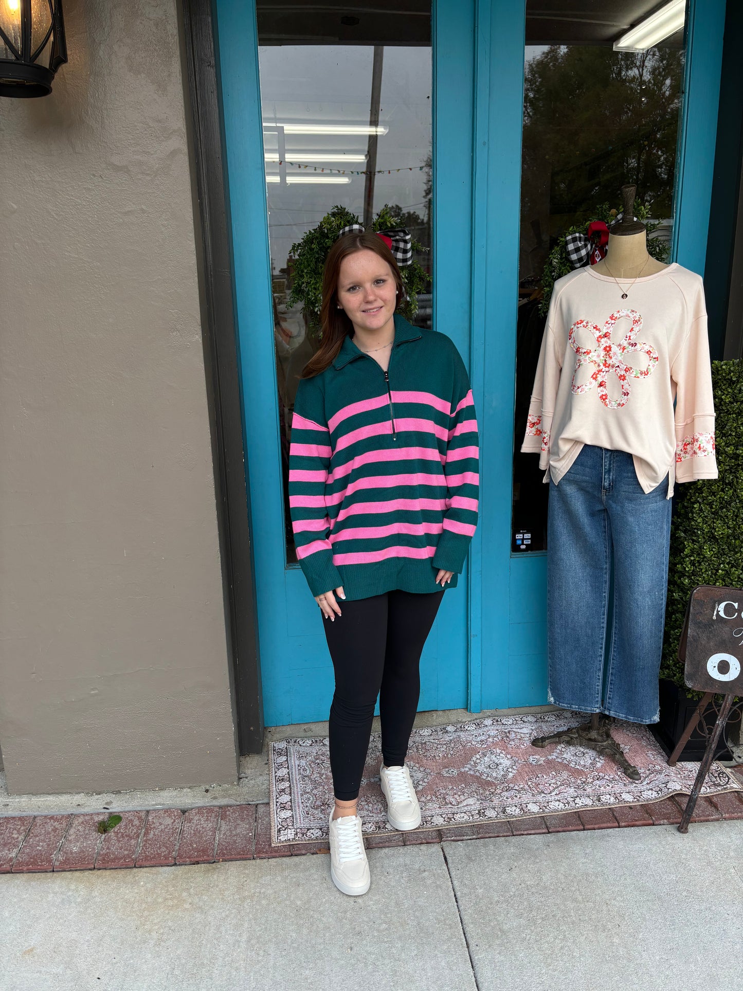 Watermelon Striped Quarter Zipper