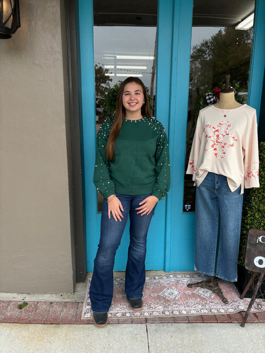 Emerald and Pearls Pullover Sweater