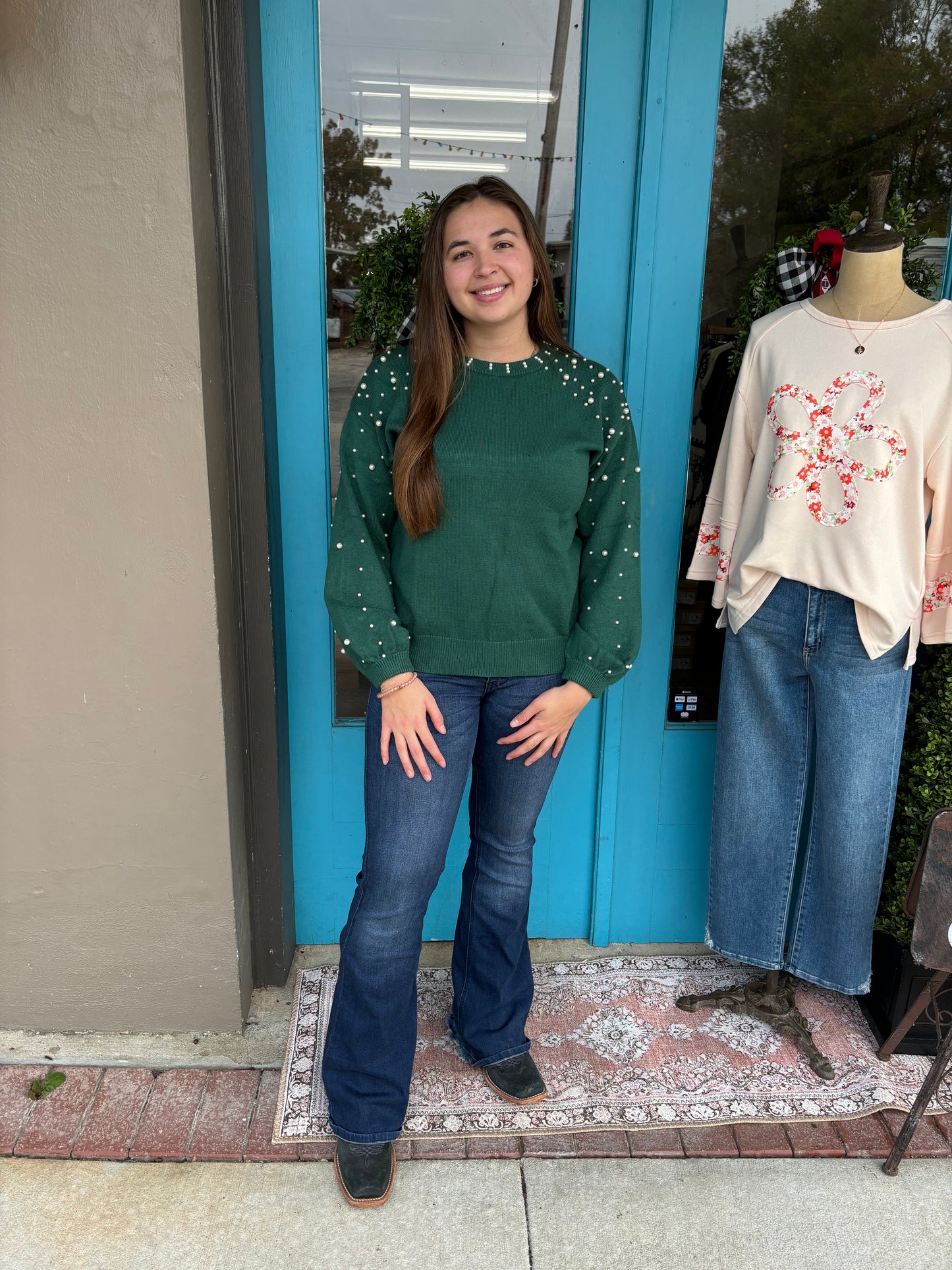 Emerald and Pearls Pullover Sweater