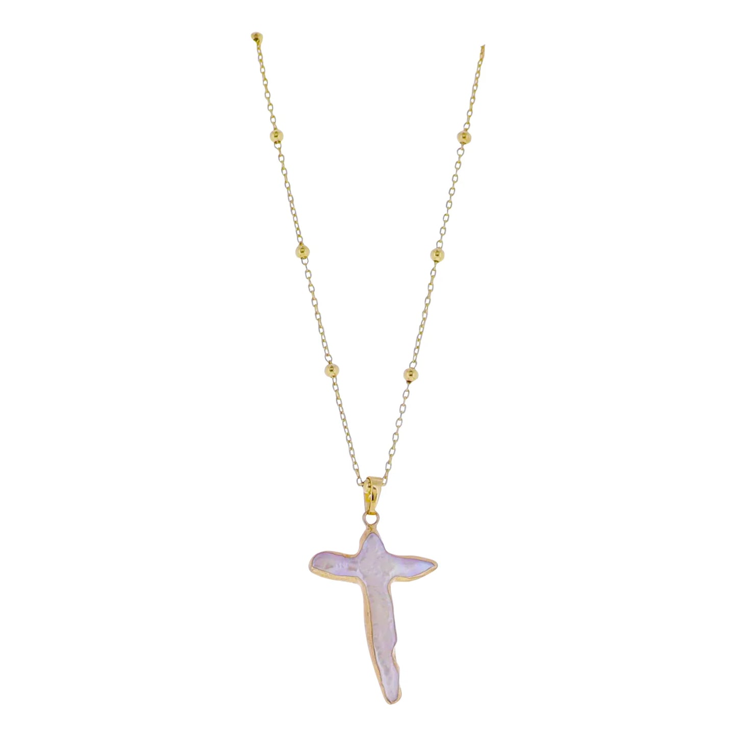 Electroplated Pearl Cross Necklace
