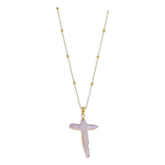 Electroplated Pearl Cross Necklace