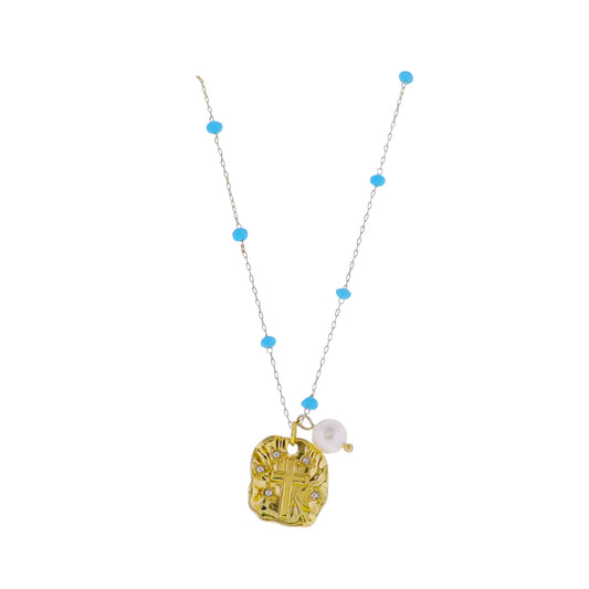 Blue Faceted Stations Cross Necklace