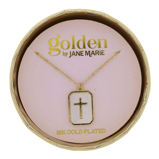 Gold and Shell Cross Pendant Necklace