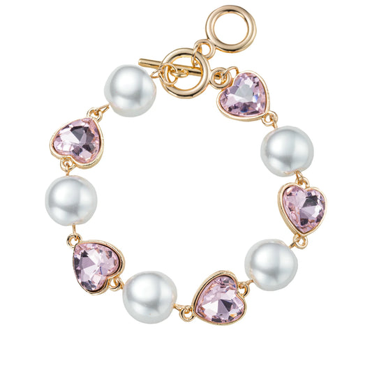 Pink + Pearl Link Toggle Bracelet
