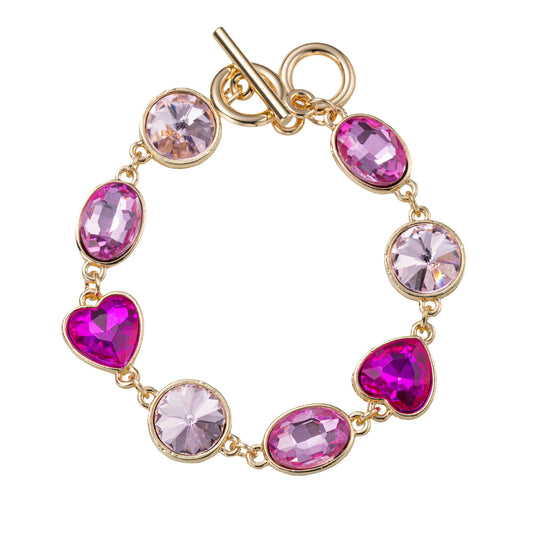 Shades of Pink Heart + Oval Link Toggle Bracelet
