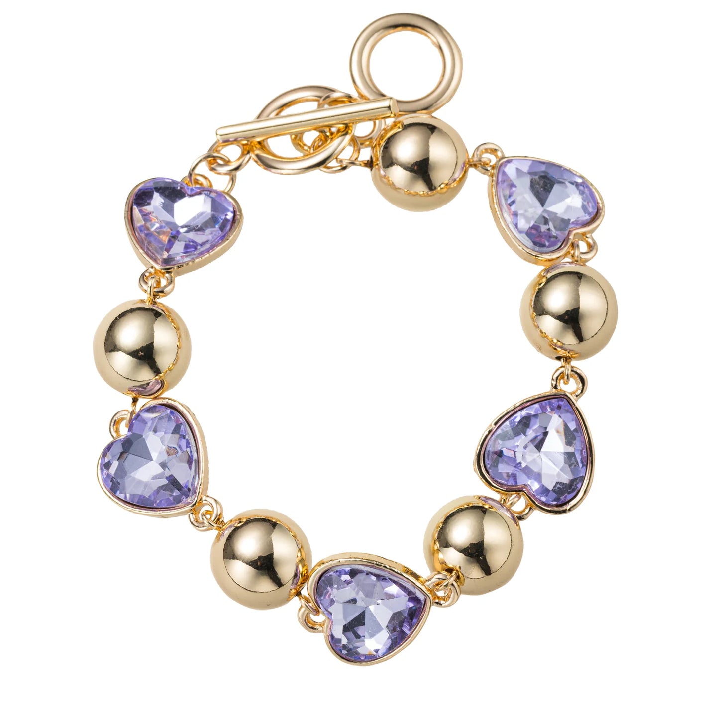 Lavender + Gold Heart Link Toggle Bracelet