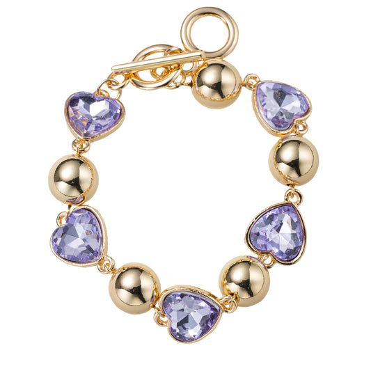 Lavender + Gold Heart Link Toggle Bracelet