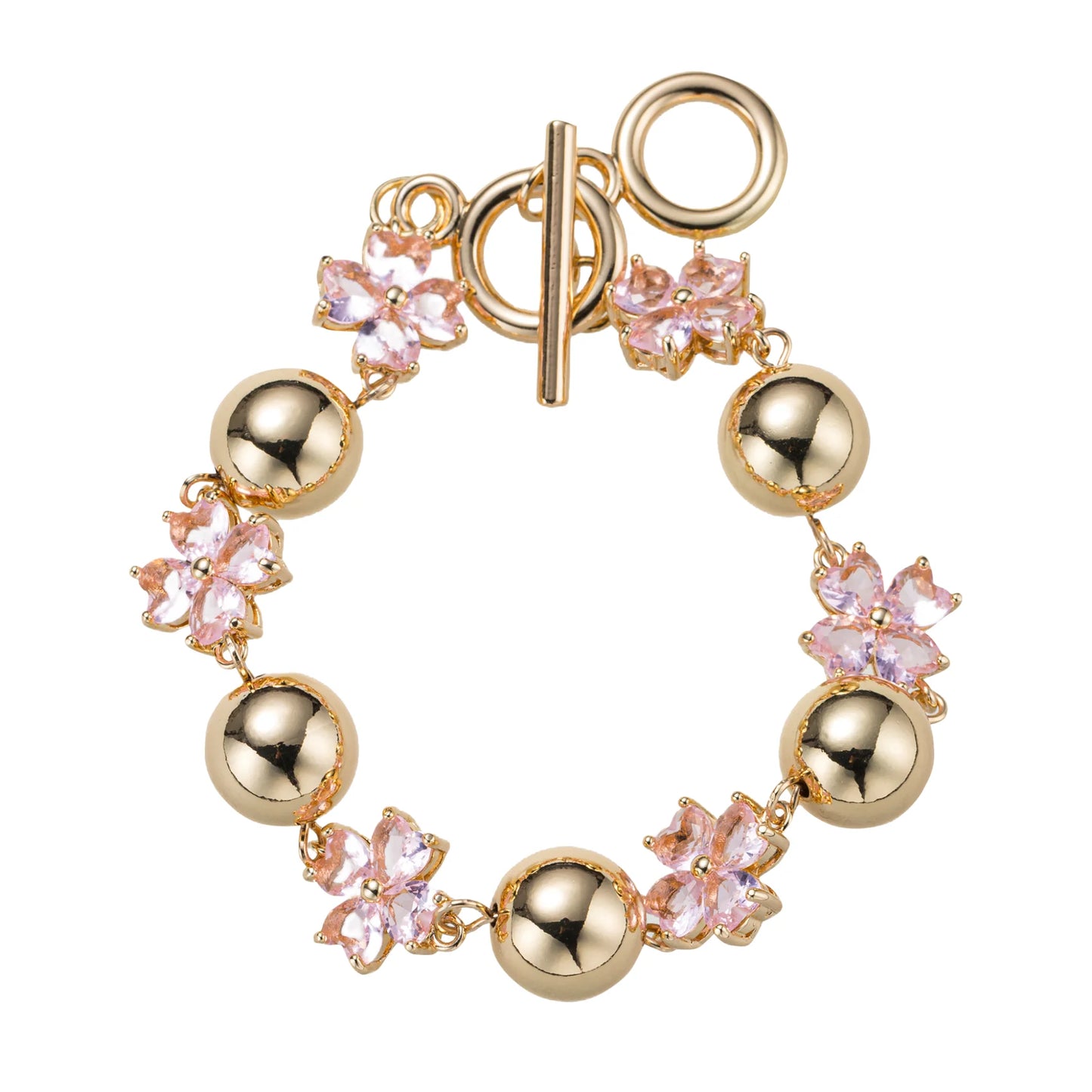 Pink + Gold Flower Link Toggle Bracelet