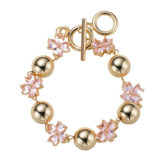 Pink + Gold Flower Link Toggle Bracelet