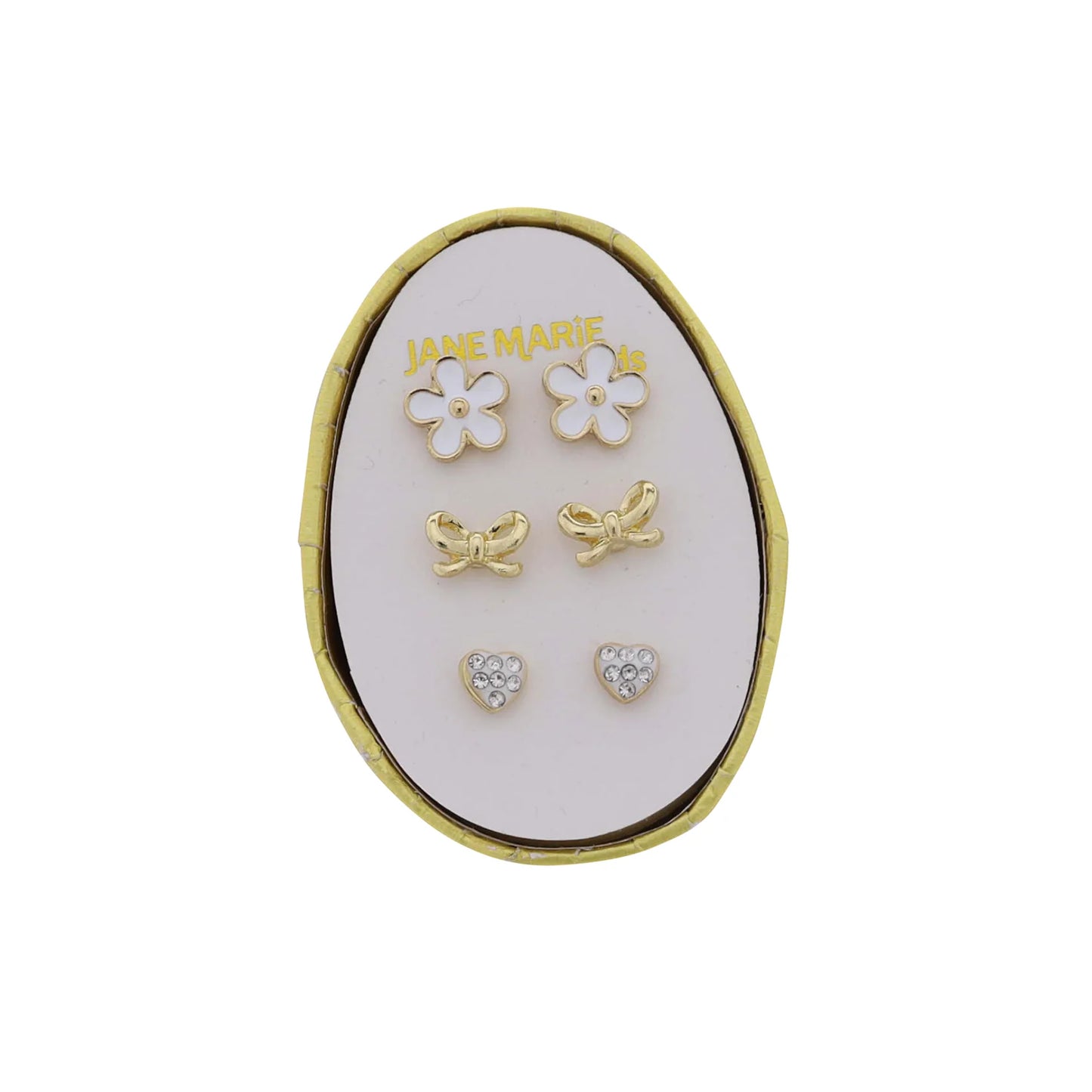 KSet of 3 Stud, Flower, Bow, Heart Earring