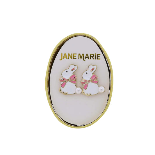 White Bunny with Bow and Pearl Tail Earring