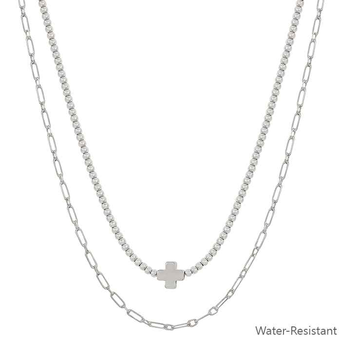 Beaded with Silver Cross Layered Necklace