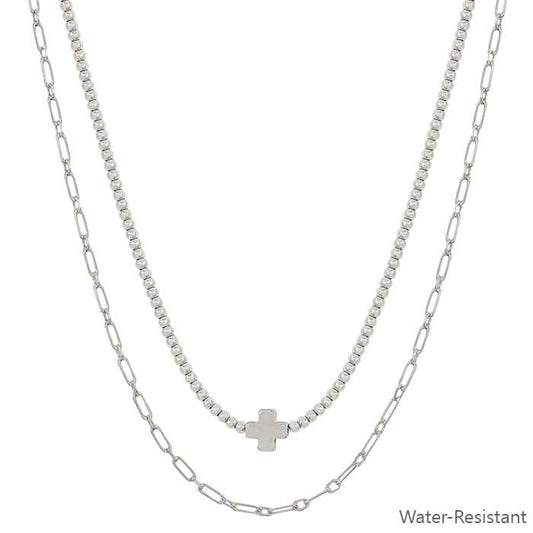 Beaded with Silver Cross Layered Necklace