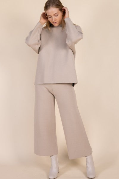 Khaki Knit Wide Leg Pants
