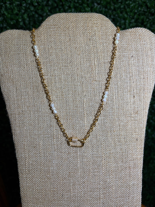 Gold Crosslink Chain Necklace with Pearls