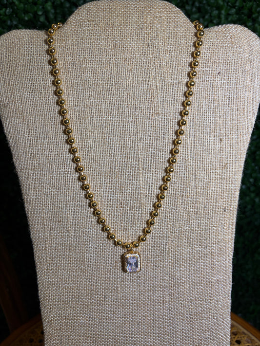 Gold Chain Necklace with Crystal Square