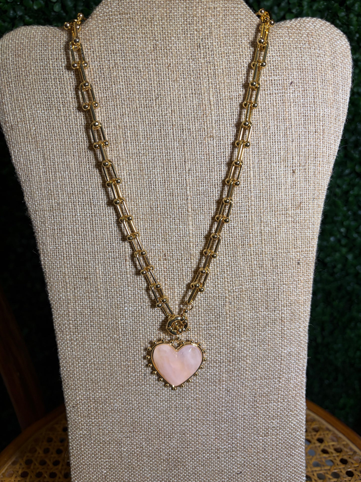 Horseshoe Chain Necklace with Pink & Gold Heart